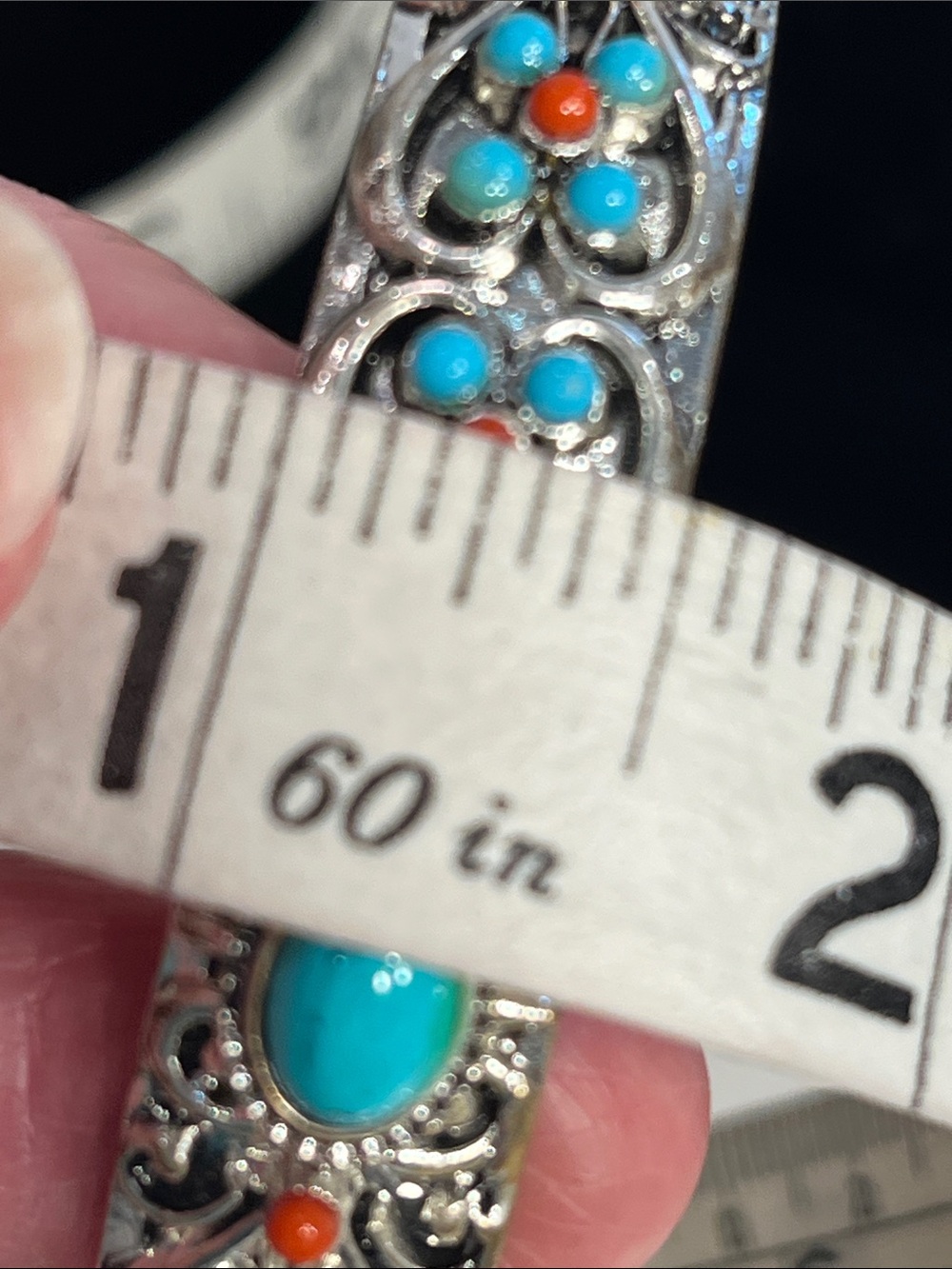 5 SilverTone Turquoise, Coral, Cat’s Eye Accent Bangle Bracelet Set. Faux stones - Picture 12 of 16